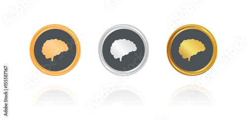 Hirn - Denken - Bronze, Silber, Gold Buttons