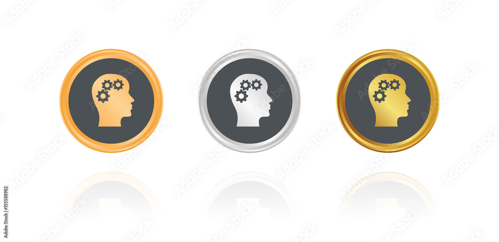 Gesicht mit Zahnräder - Bronze, Silber, Gold Buttons