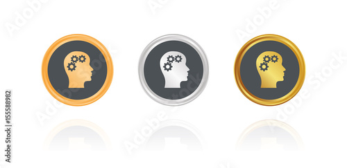 Gesicht mit Zahnräder - Bronze, Silber, Gold Buttons