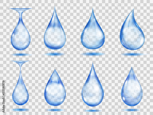 Transparent blue drops. Transparency only in vector format
