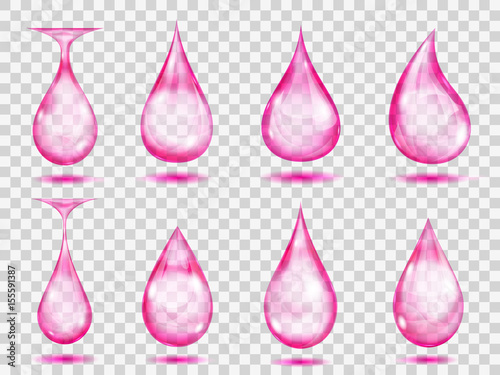 Transparent pink drops. Transparency only in vector format