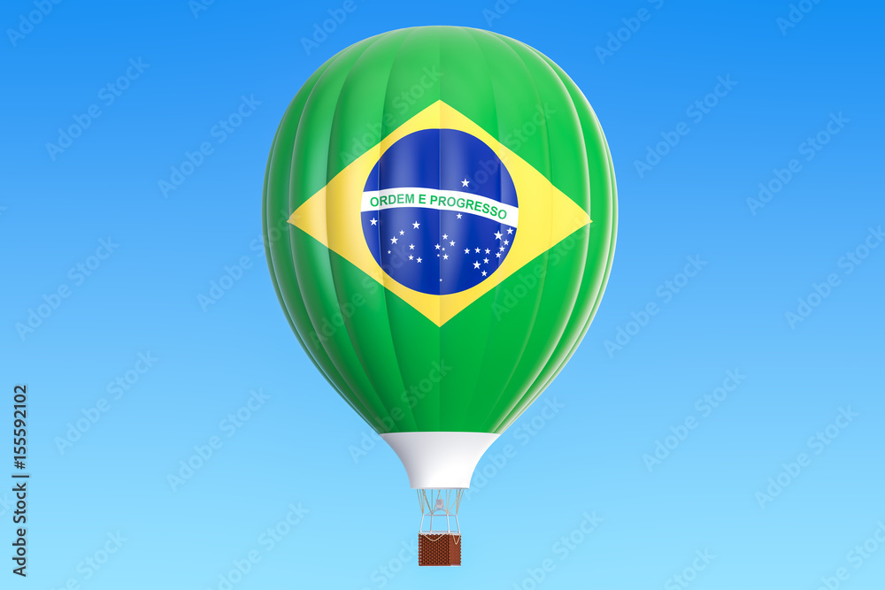 Fototapeta premium Hot air balloon with Brazil flag, 3D rendering