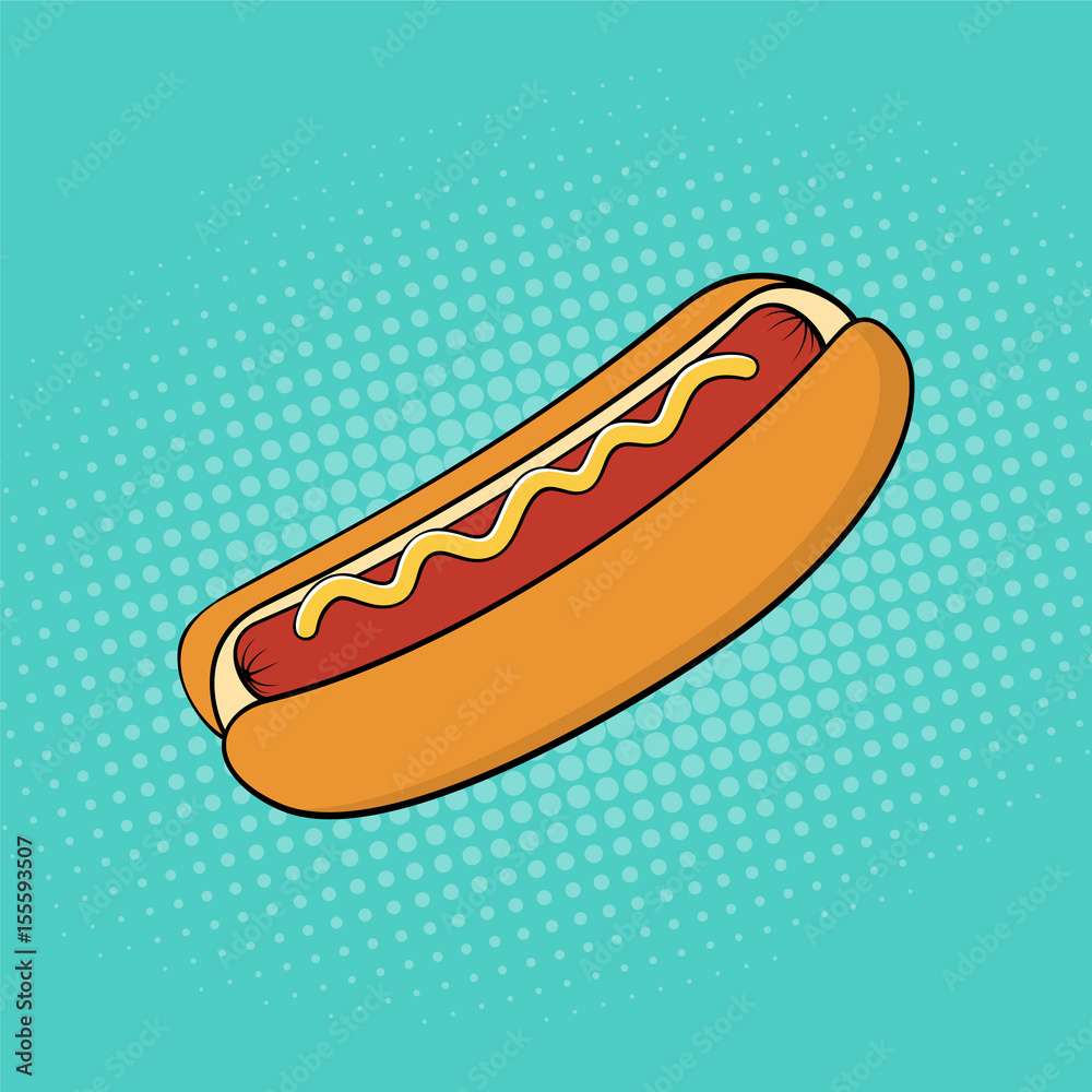 Hot dog fast food pop art style. Comic book style. Vector illust Hot dog fast food pop art style. Comic book style. Vector illust