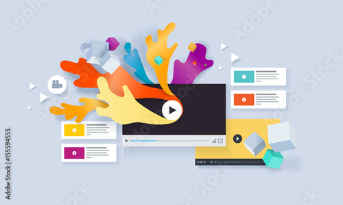 Creative concept banner. Vector illustration for video marketing, social media, entertainment, video tutorials and training, apps, online advertising and presentation.