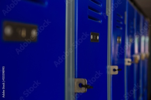 Close up of blue lockers