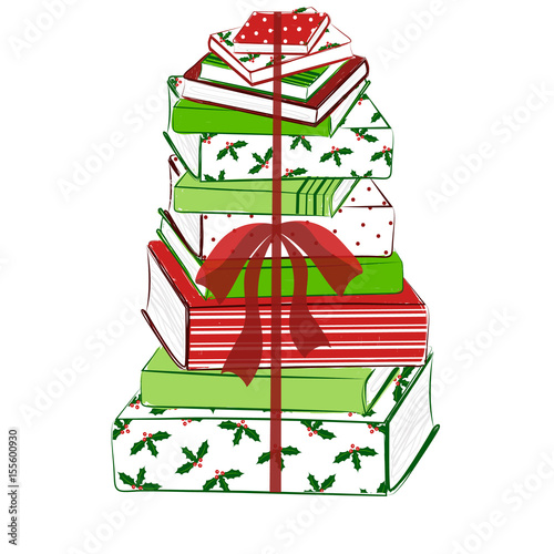 Christmas vector illustration. Twelve books for Christmas concept. Whimsical book doodle for library, reading events, book clubs, stickers, backgrounds, scrapbooking and more. 
