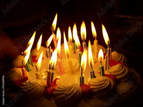 Happy Birthday Cake with Flaming Candles