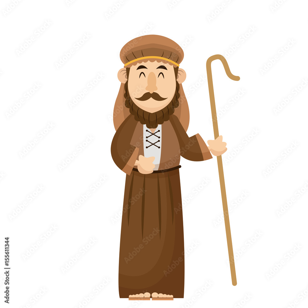 joseph manger character with cane wooden vector illustration joseph manger character with cane wooden vector illustration