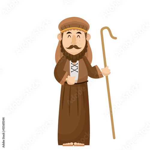 joseph manger character with cane wooden vector illustration