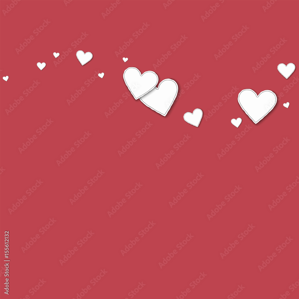 Cutout paper hearts. Top wave on crimson background. Vector illustration.
