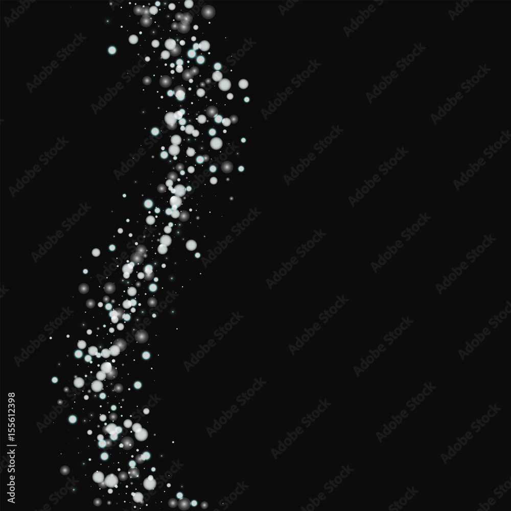 Beautiful falling snow. Left wave with beautiful falling snow on black background. Vector illustration.