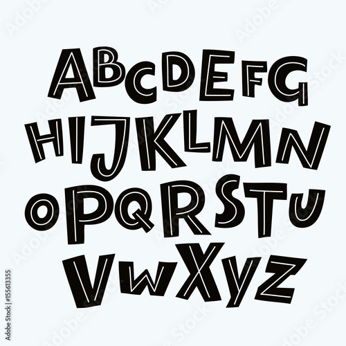 Wallpaper Mural Black and white cartoon alphabet on white background. Cute abc design for book cover, poster, card, print on baby's clothes, pillow etc. Decorative letters composition. Torontodigital.ca