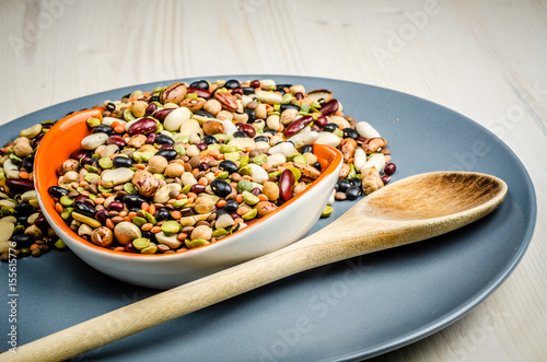 legumes in a dish, close up, background.