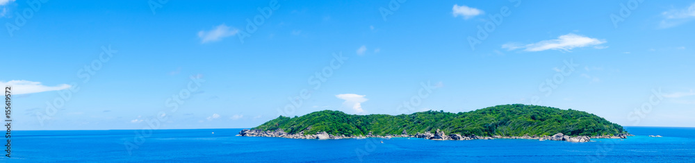 Panorama view of island at sea in sunny day,summer time