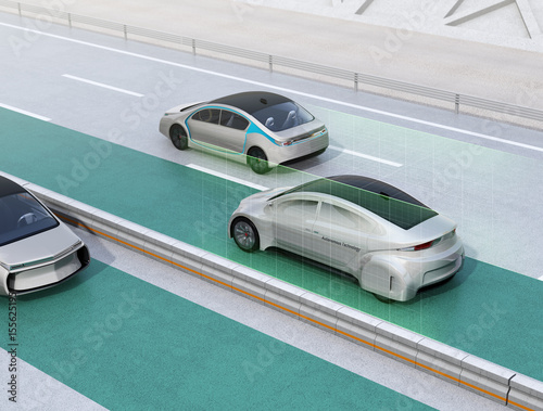 Lane keeping assist function concept for autonomous vehicle. 3D rendering image.