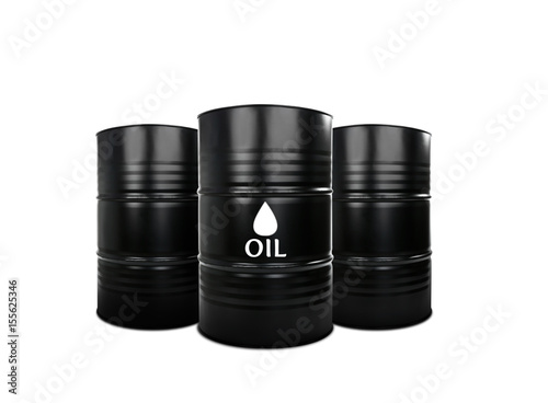 Oil prices concept. Barrels of black gold on white background