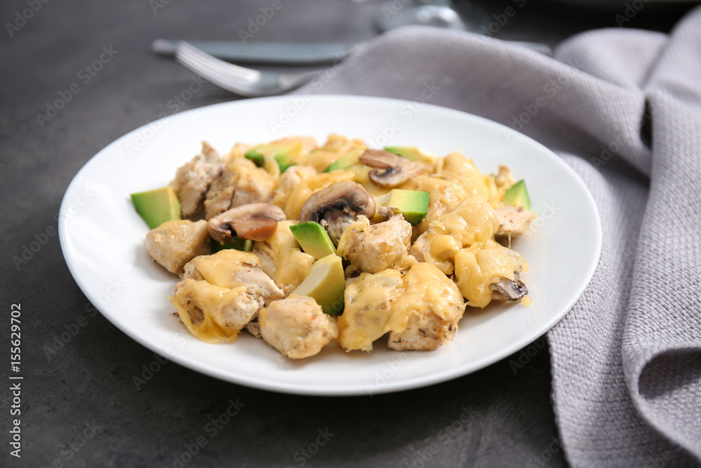 Delicious chicken casserole meal on table Delicious chicken casserole meal on table