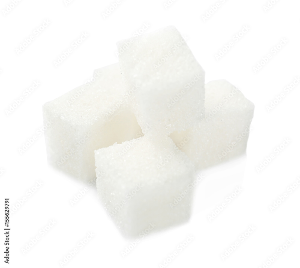 Sugar cubes on white background