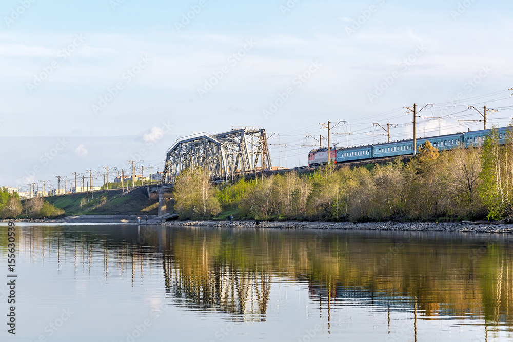 Railway bridge through the river Berd. Berdsk, Siberia, Russia