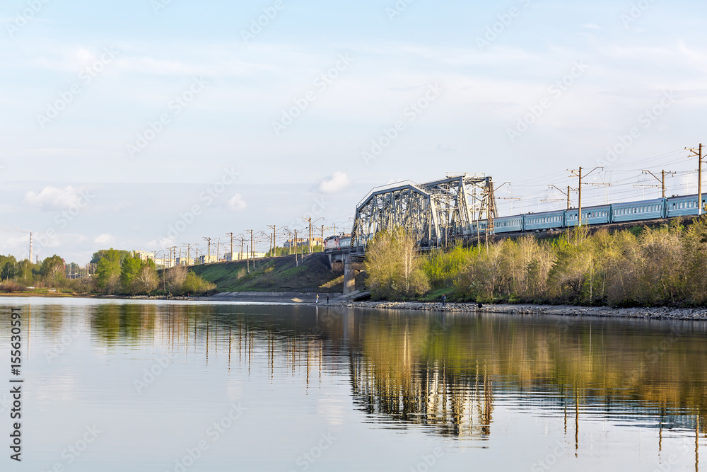 Railway bridge through the river Berd. Berdsk, Siberia, Russia
