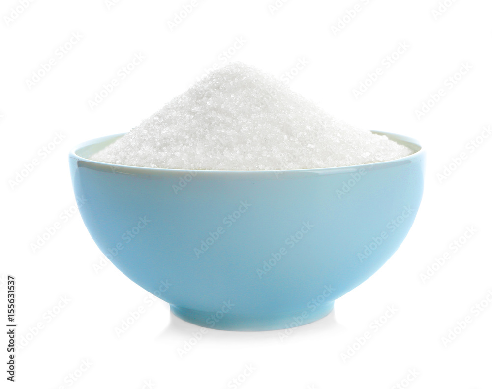 Sugar in bowl on white background Sugar in bowl on white background