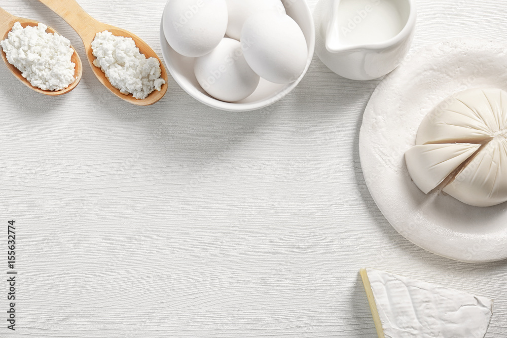 Dairy products on table, top view Dairy products on table, top view
