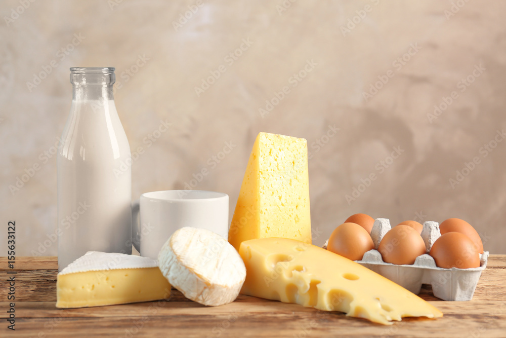 Set of different dairy products on table Set of different dairy products on table