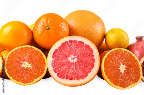 Beautiful composition with citrus fruits on white background