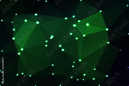 Glowing neon green geometric background with lights