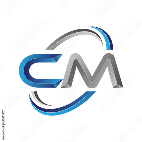 Simple initial letter logo modern swoosh CM