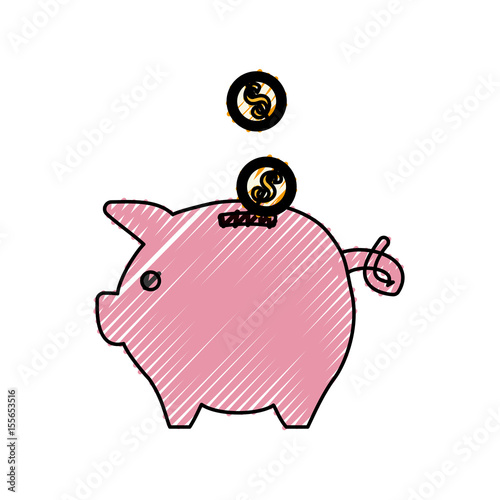 save coins money inside pig, vector illustration