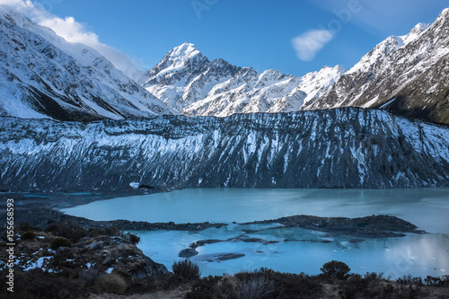 Landscape of Mount Cook with iceberg lake