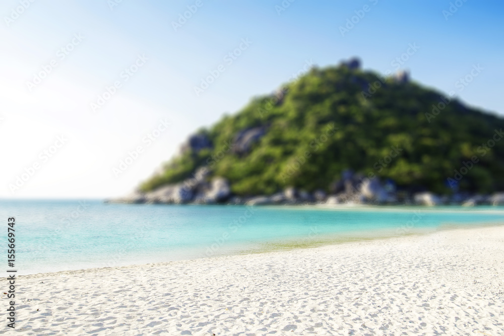 White sand beach island and blur mountain hill background landscape