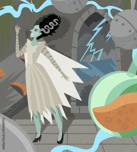 evil monster creature undead bride in castle lab