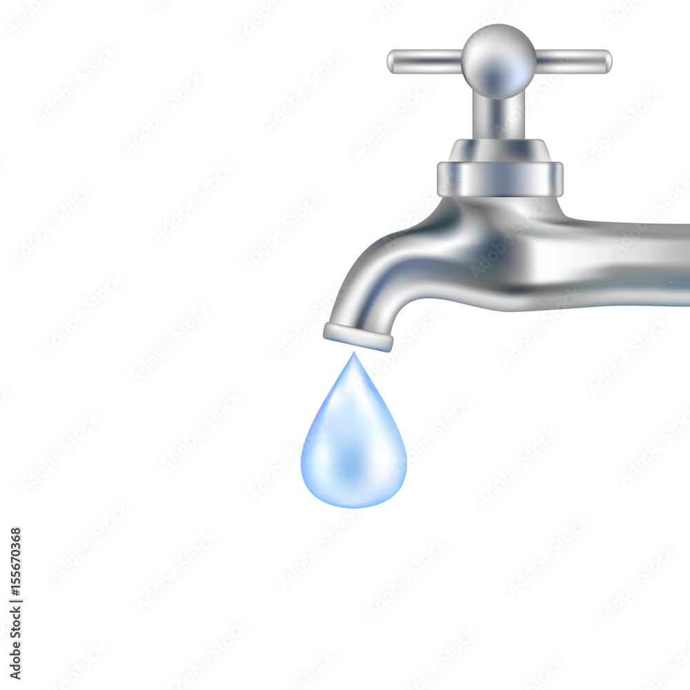 Silver tap with water. Vector illustration.