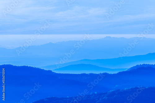 Blue mountains layers during sunrise