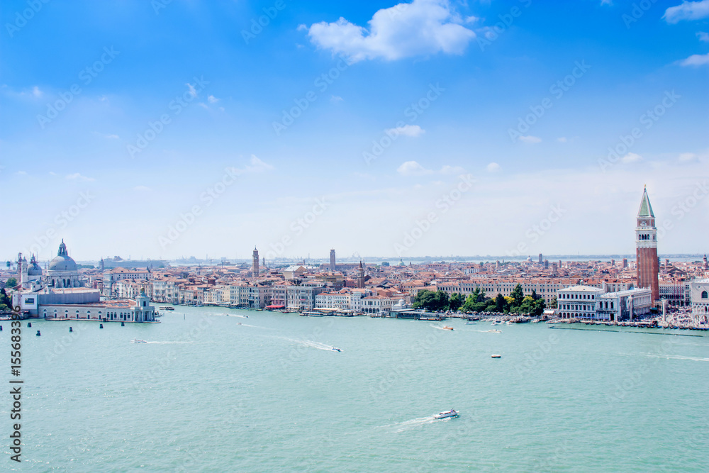 Naklejka premium Beautiful view of Canal Grande with San Giorgio Maggiore church in the background at sunset, San Marco, Venice, Italy