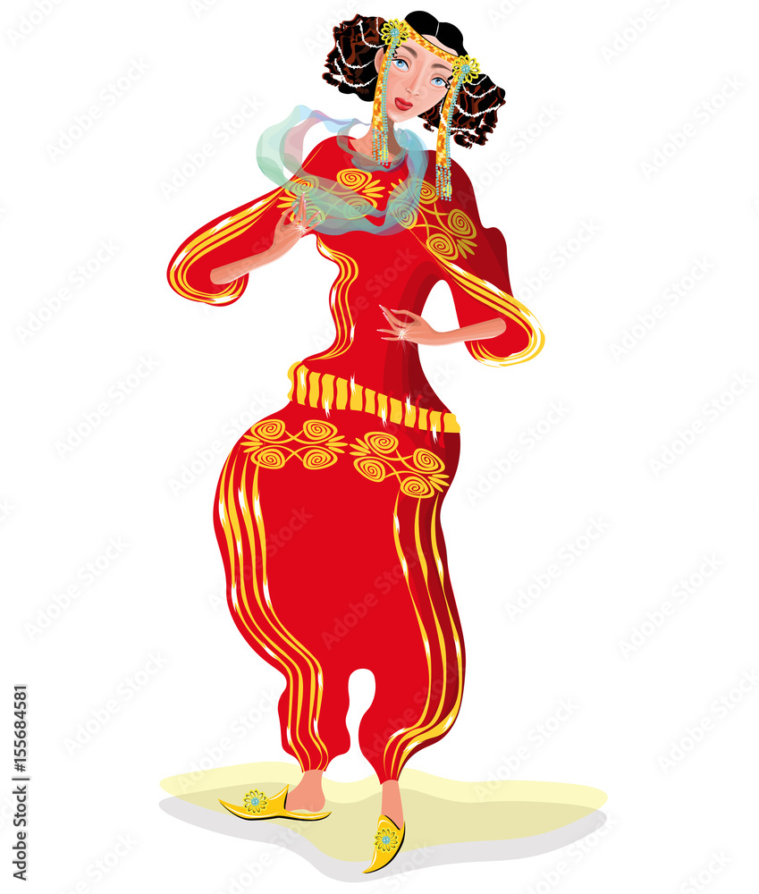 Obraz premium vector illustration with a beautiful oriental style fashion young woman 
