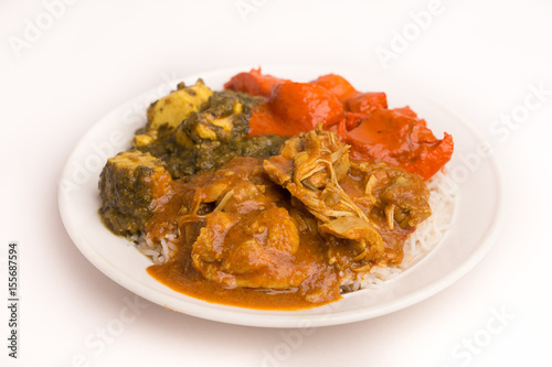 Veg, Chicken curry and Rice