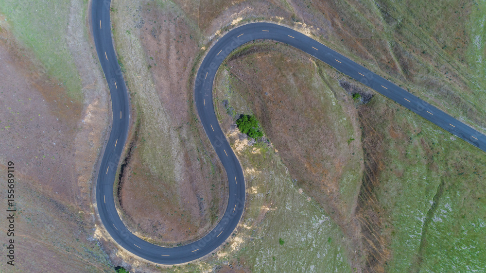 Windy road with several switch backs on a mountain