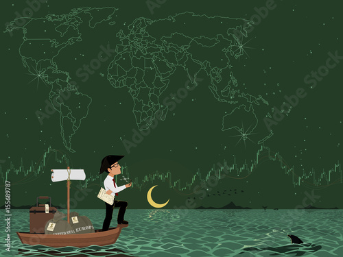 World wide investor is traveling across the ocean in the night
