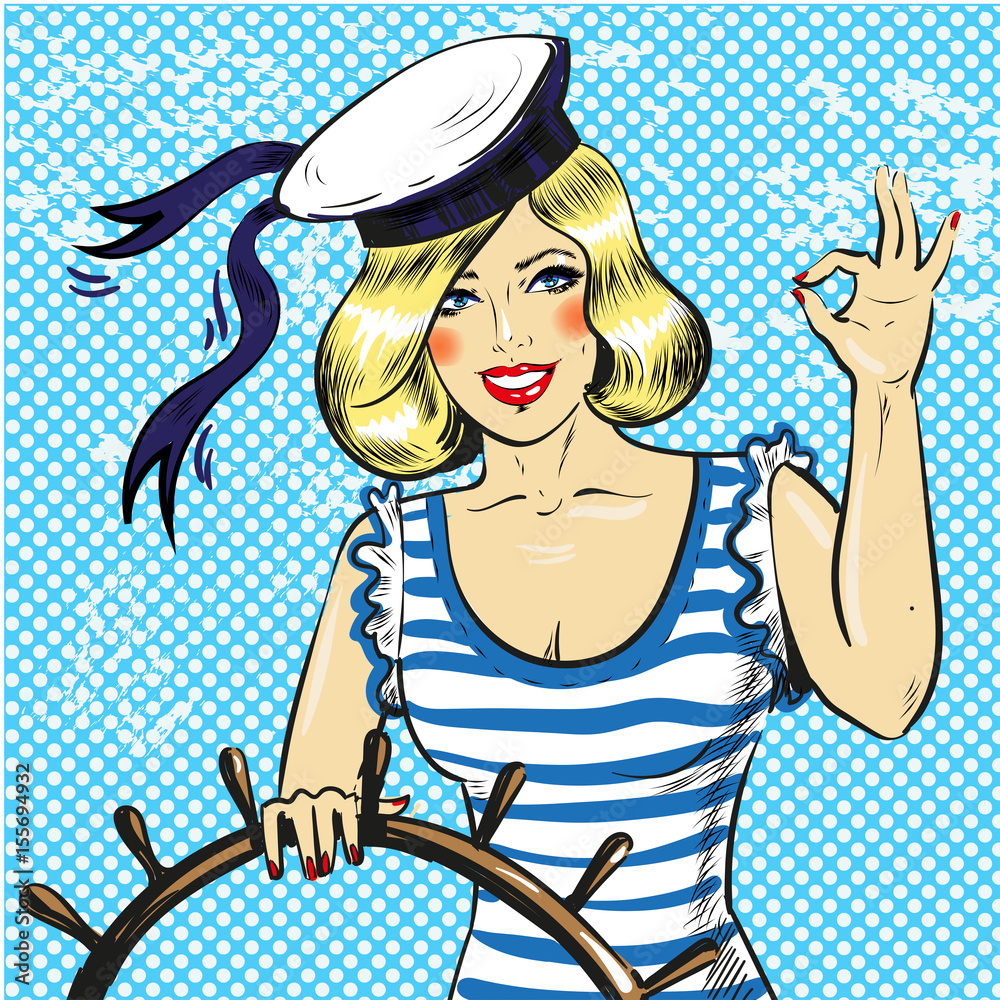 Vector pop art illustration of sailor pin up girl vector de Stock | Adobe  Stock