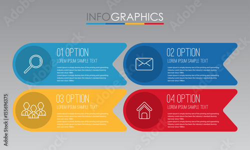 Modern Info-graphic Template for Business with four steps multi-Color design, labels design, Vector info-graphic element, Flat style vector illustration.