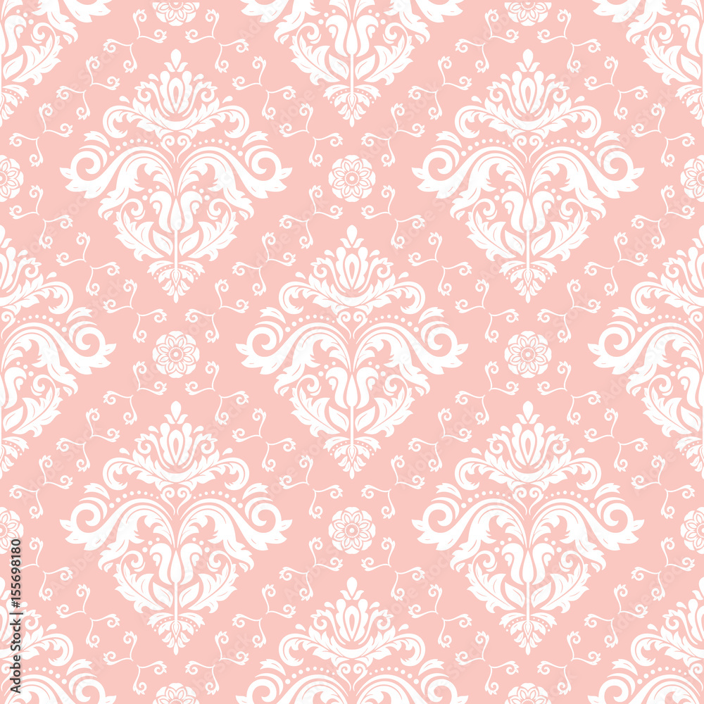 Orient vector classic pink and white pattern. Seamless abstract background with repeating elements. Orient background