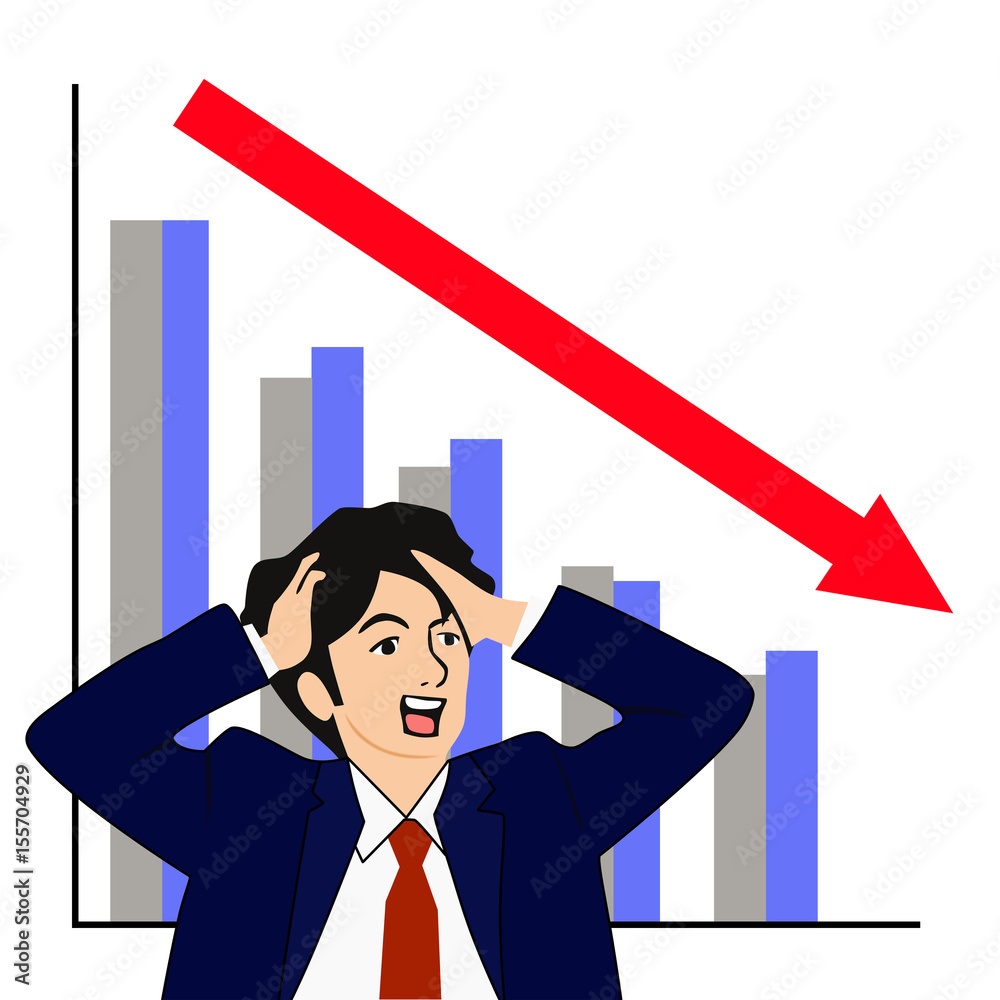 右下がりのグラフと驚く人のイラスト Stock イラスト Adobe Stock