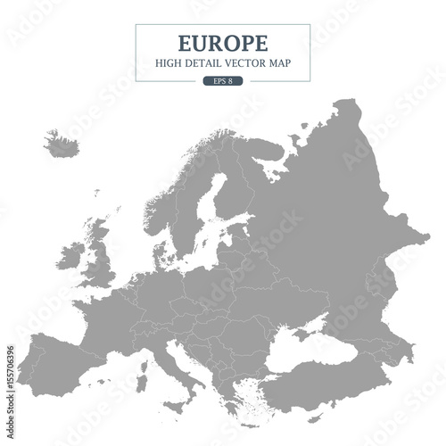Europe Map Gray Color High Detail Separated all countries Vector Illustration