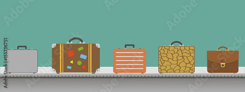 Suitcase or luggage with conveyor belt in the airport