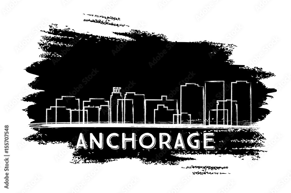 Anchorage Skyline Silhouette. Hand Drawn Sketch.