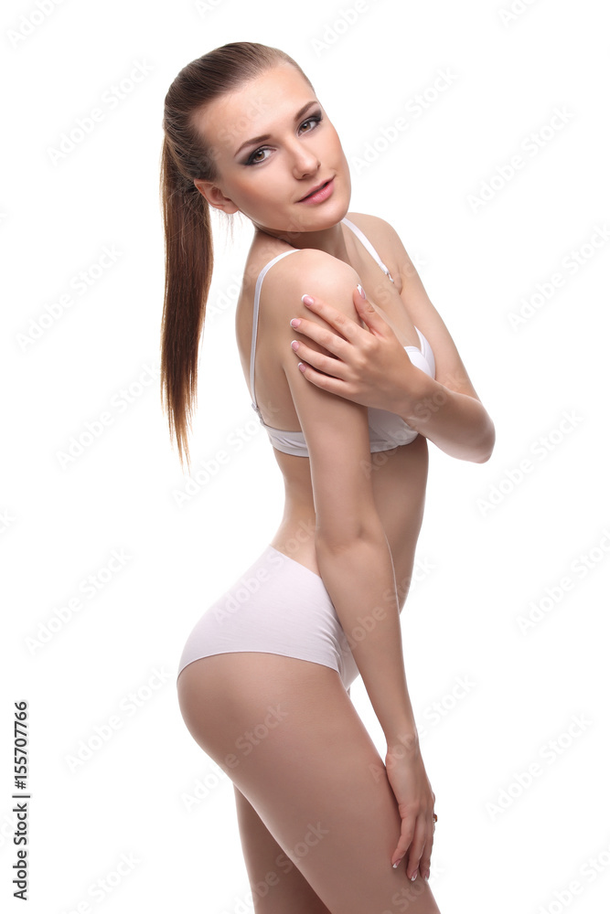 Sexy woman in white lingerie gorgeous figure. Sexy woman in white lingerie gorgeous figure.
