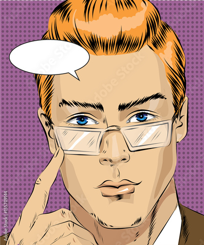 Vector pop art illustration of man with concentrated face